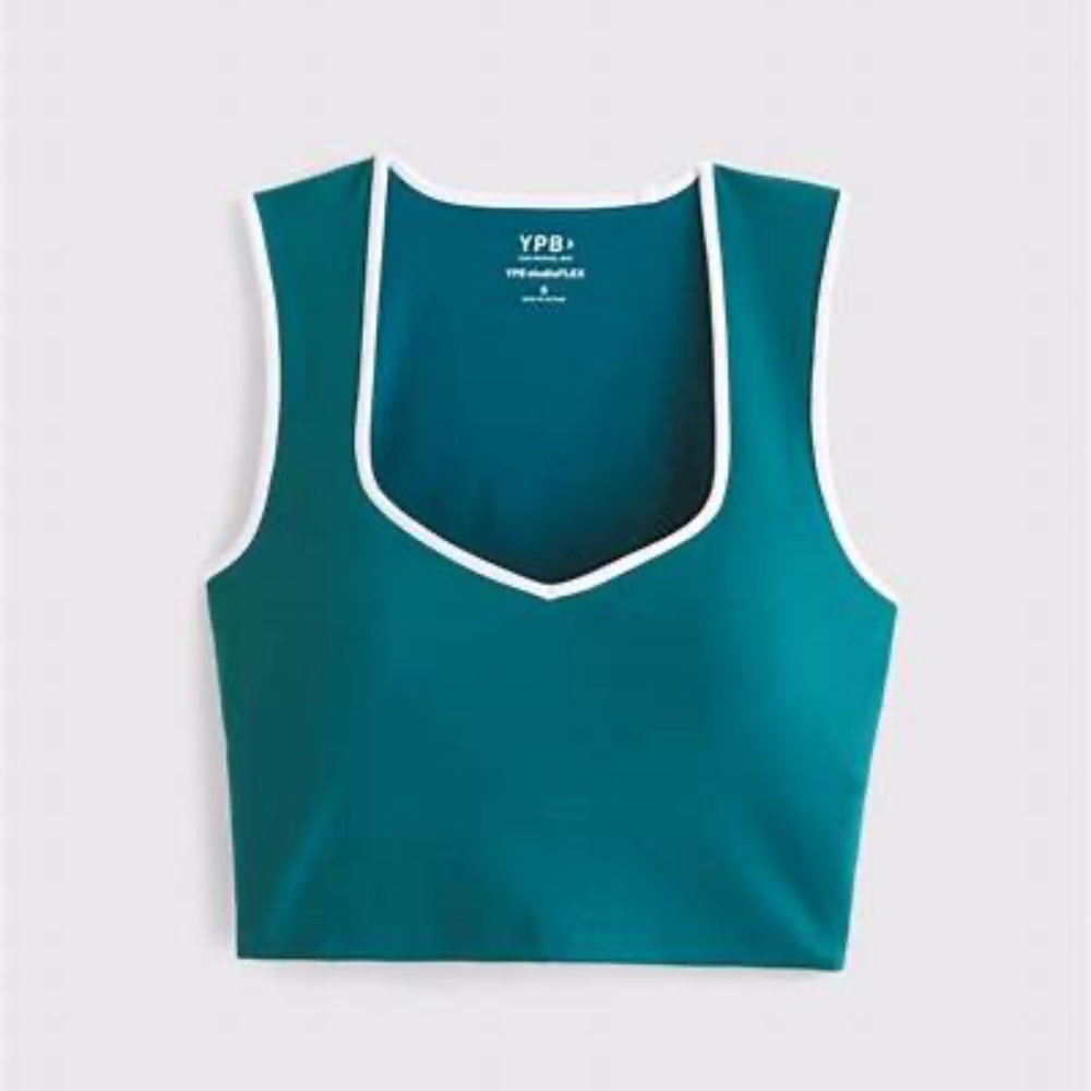 Abercrombie & Fitch YPB Green White Studioflex Portrait Cropped Tank Top Active